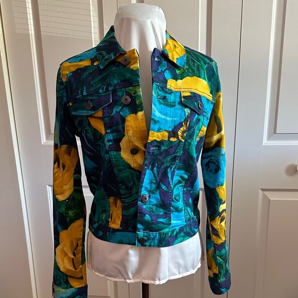 Isaac Mizrahi Vibrant Floral Jean Jacket